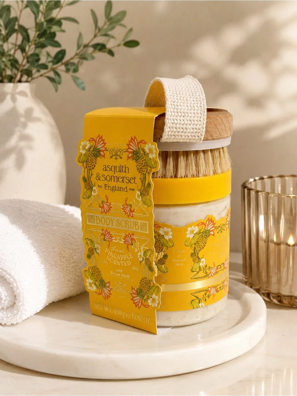 Asquith & Somerset Pineapple Body Scrub & Brush Gift Set NWT 15.87 oz